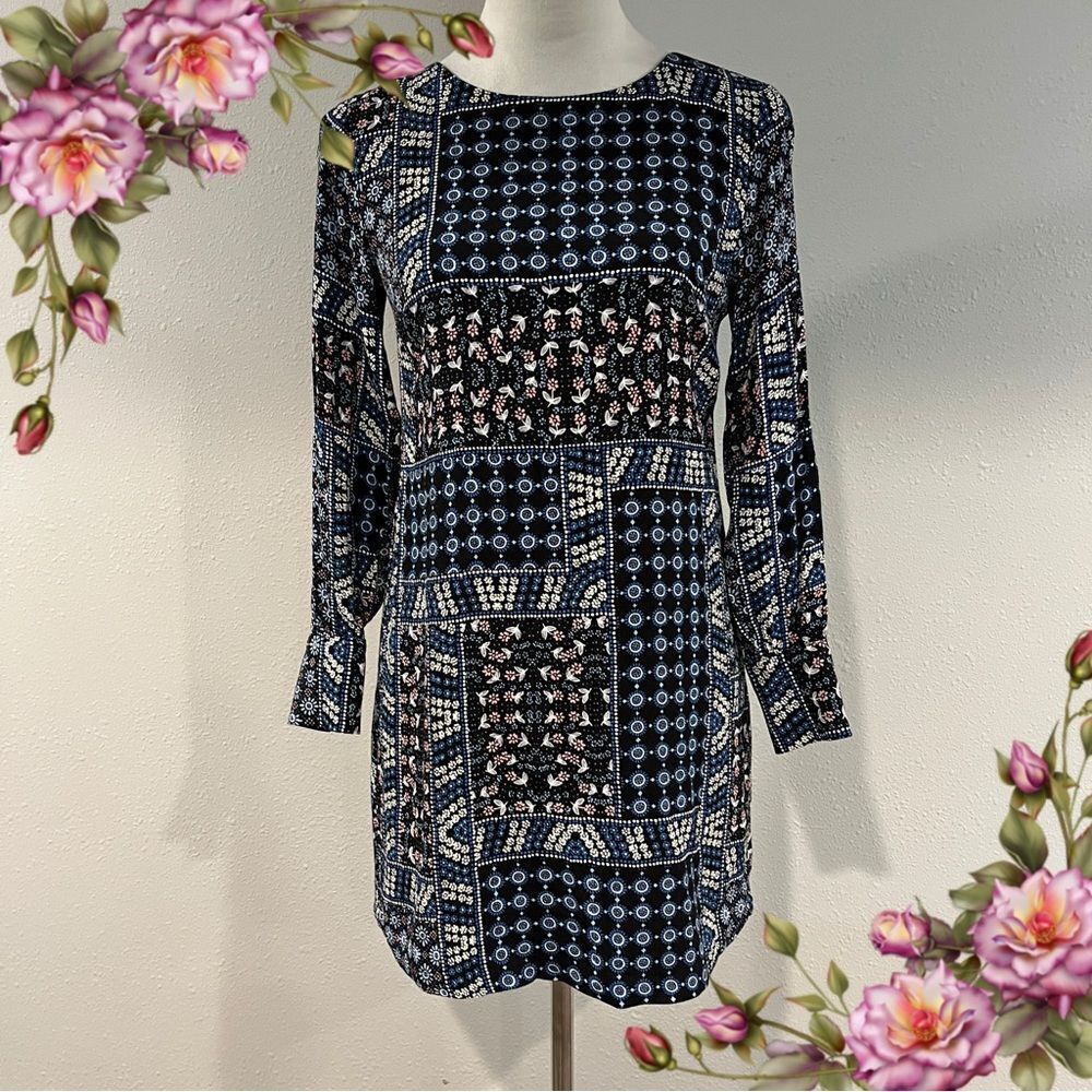 LOFT‎ floral loose fit Sheath Dress with Bishop Sleeves size 0 P